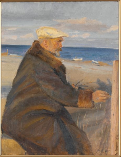 Michael Ancher Painting on the Shore. by Anna Ancher