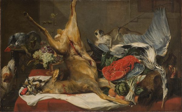 Still Life with Dead Game, a Monkey, a Parrot, and a Dog by Frans Snyders