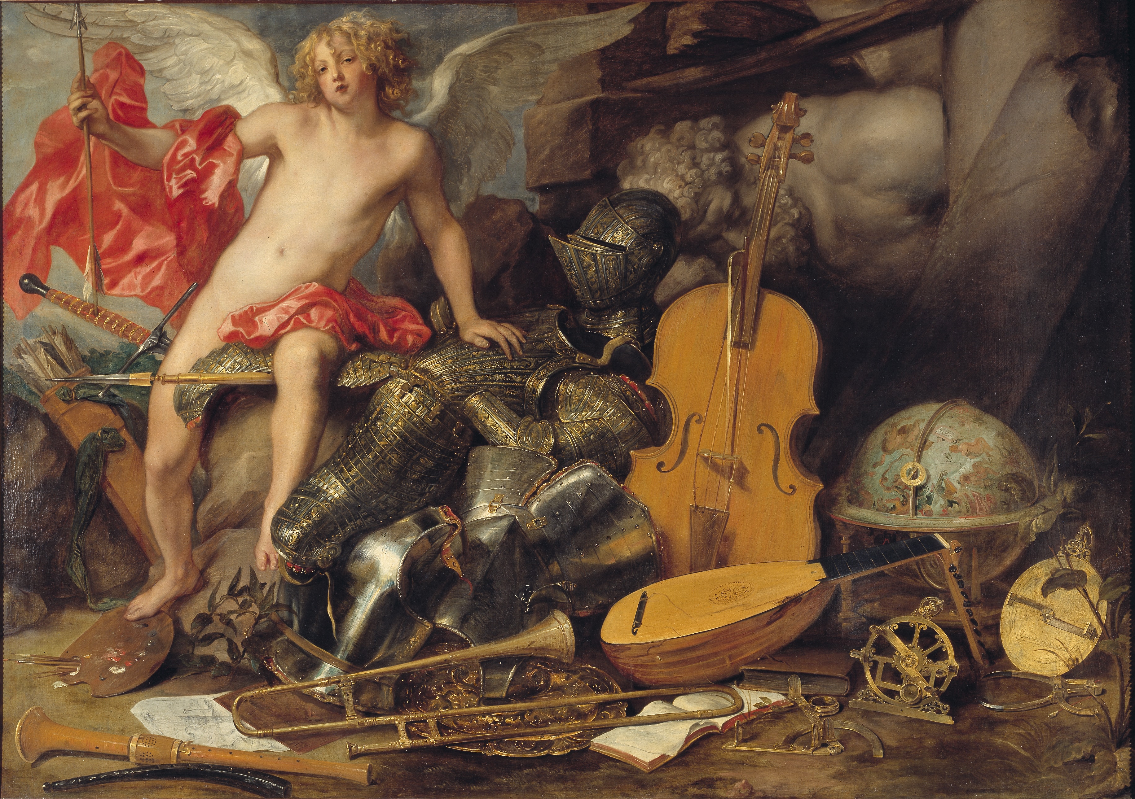 Triumphant Cupid among Emplems of Art and War by Thomas Willeboirts Bosschaert
