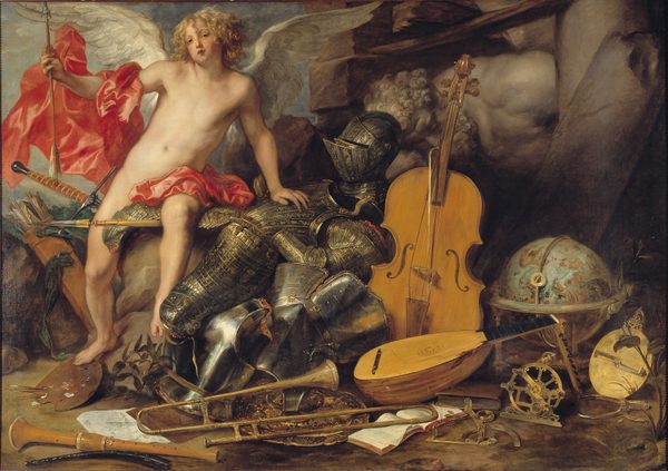 Triumphant Cupid among Emplems of Art and War by Thomas Willeboirts Bosschaert