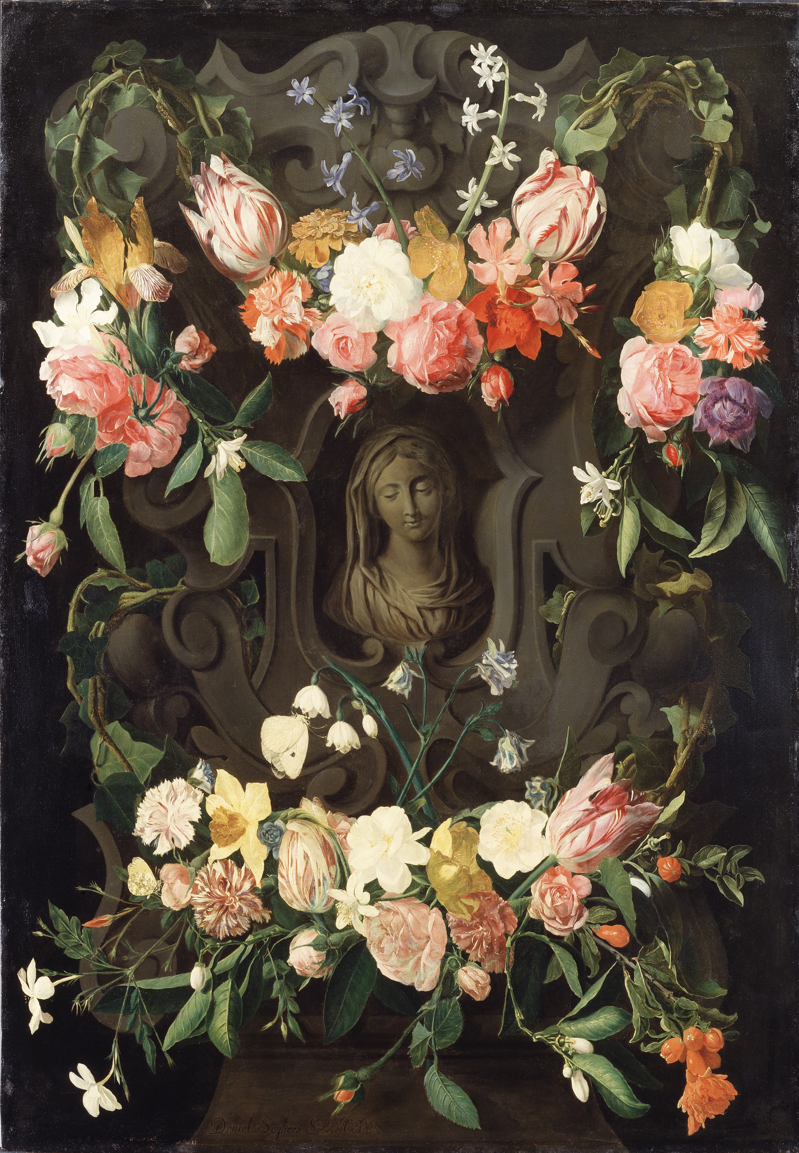 Flower around a Cartouche with an Image of the Virgin by Daniel Seghers