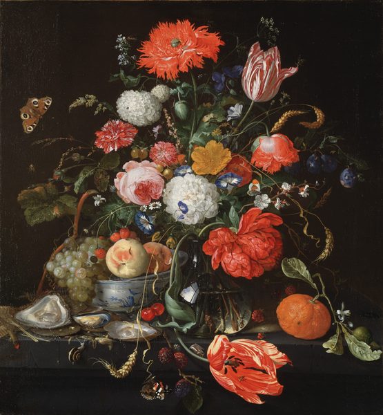 Flower Still Life with a Bowl of Fruit and Oysters by Jan Davidsz. de Heem