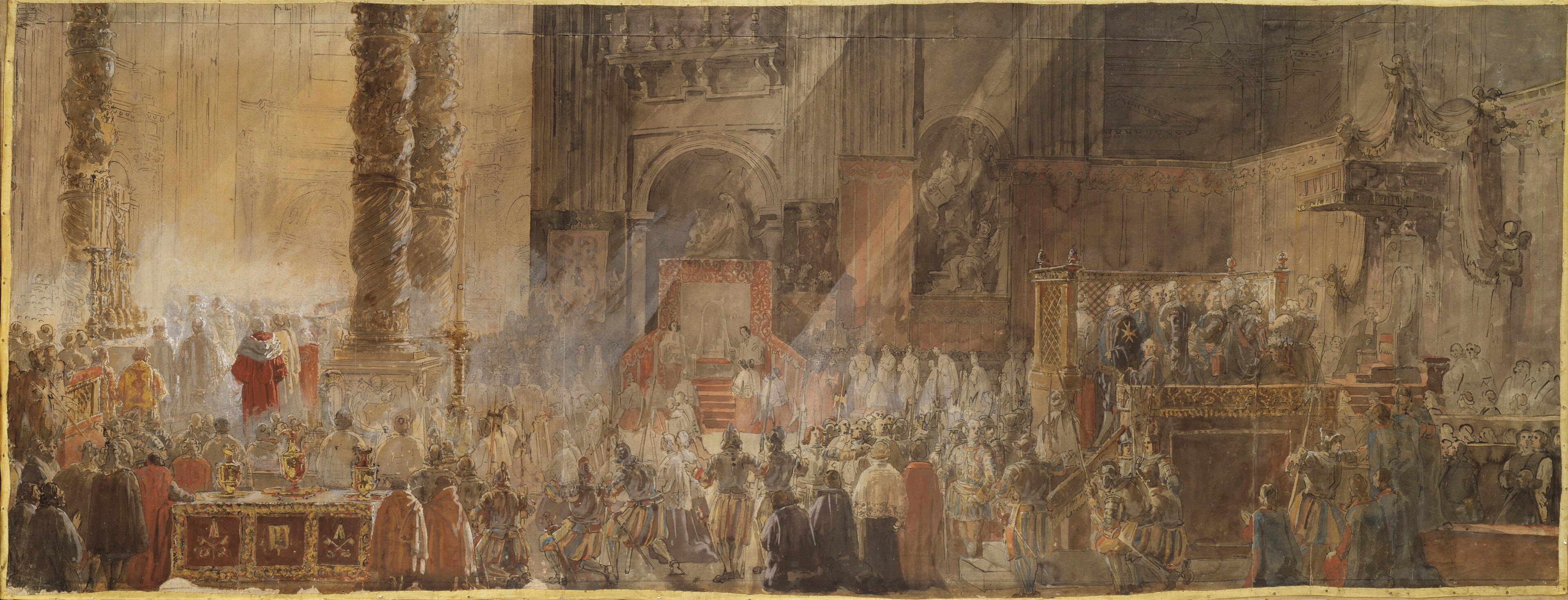 Gustavus III Attending Christmas Mass in 1783, in St Peter's, Rome by Louis Jean Desprez