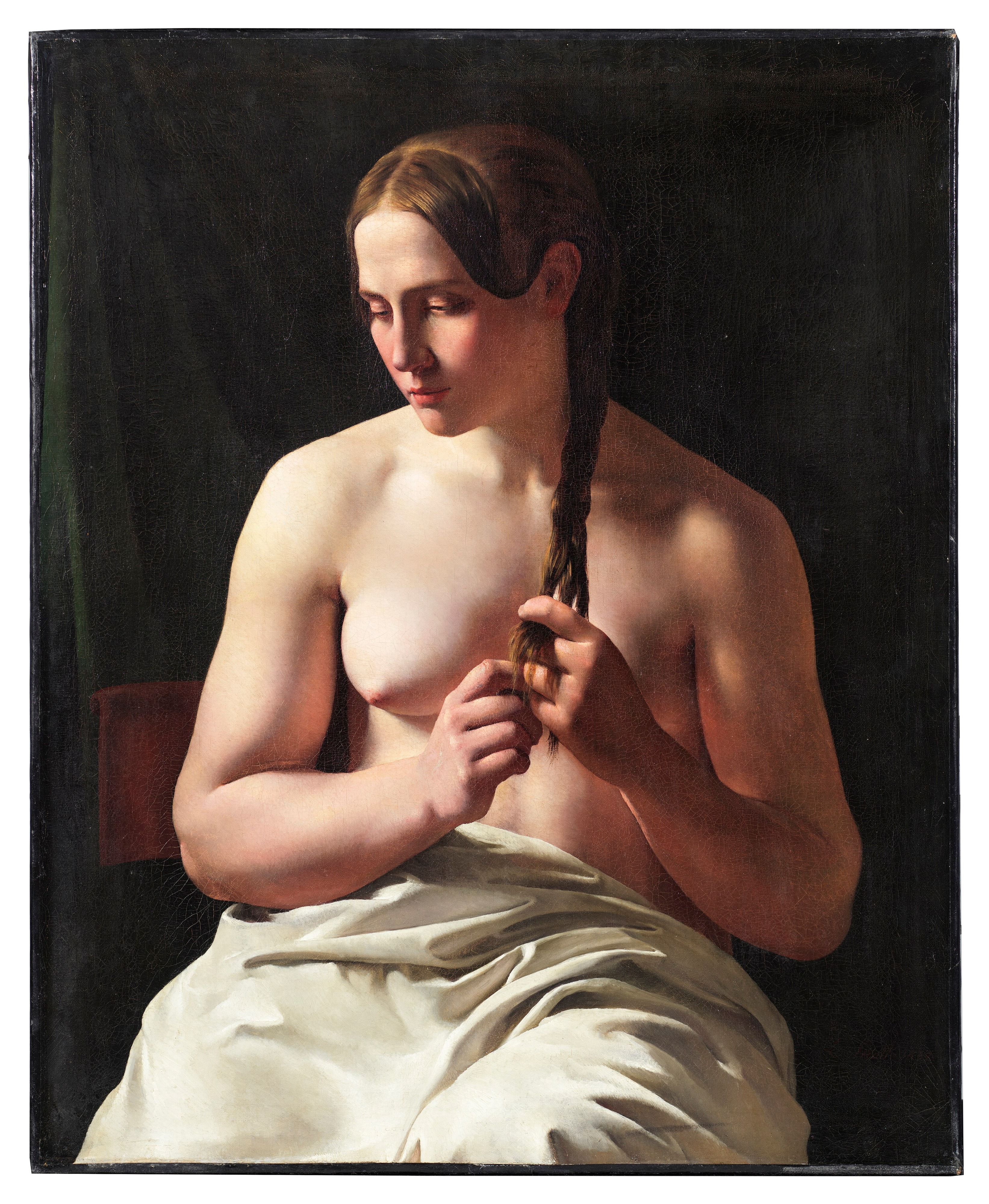 A Woman Pleating her Hair by Ludvig August Smith