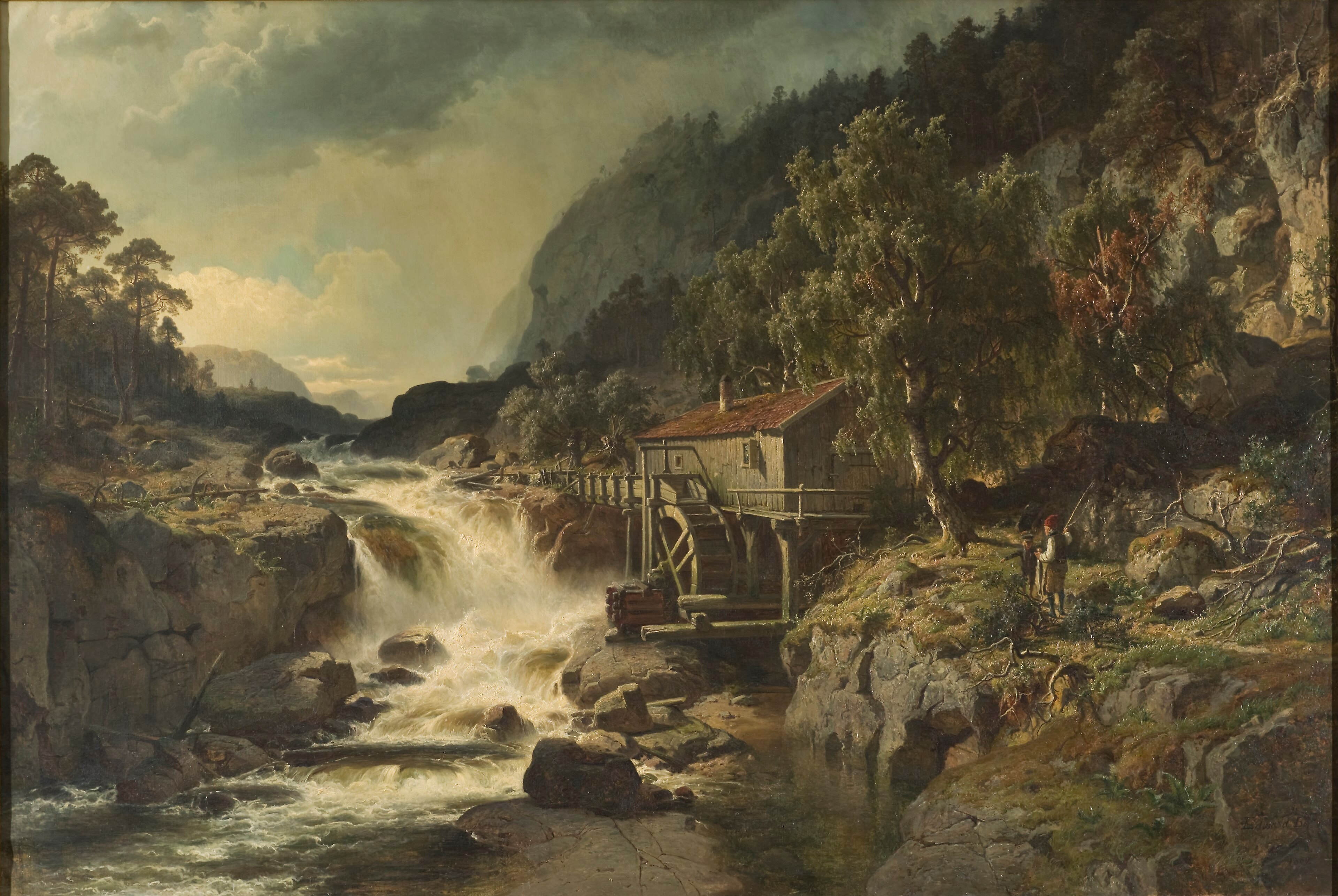 Rocky Landscape with Waterfall and Watermill, Småland by Johan Edvard Bergh