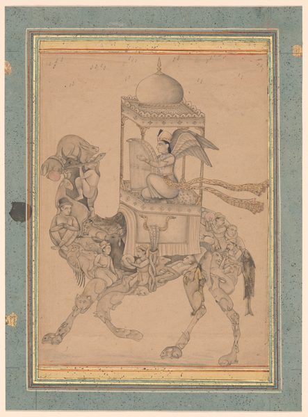 A work made of ink wash, gold, and color on paper.