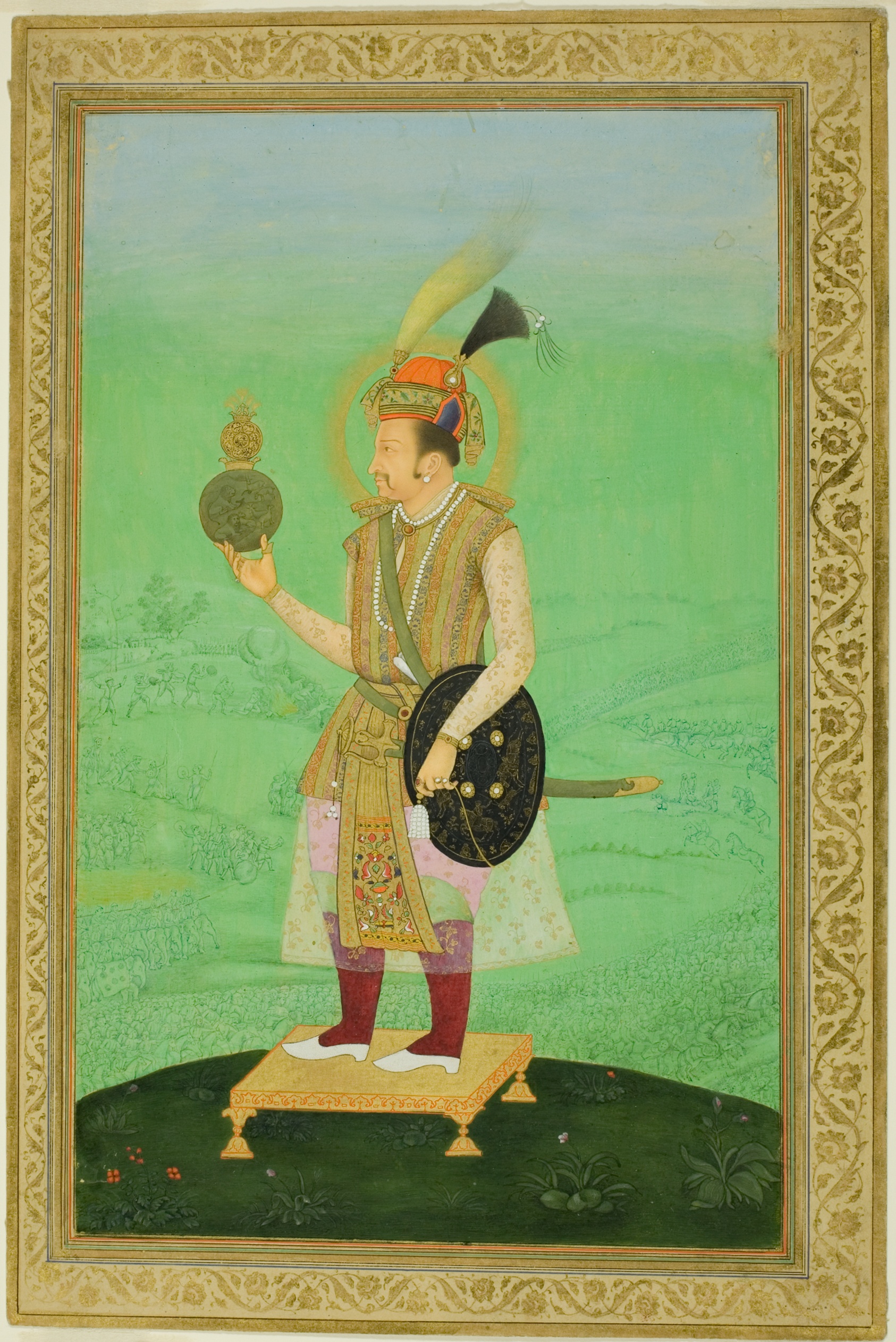 A work made of opaque watercolor and gold on paper.