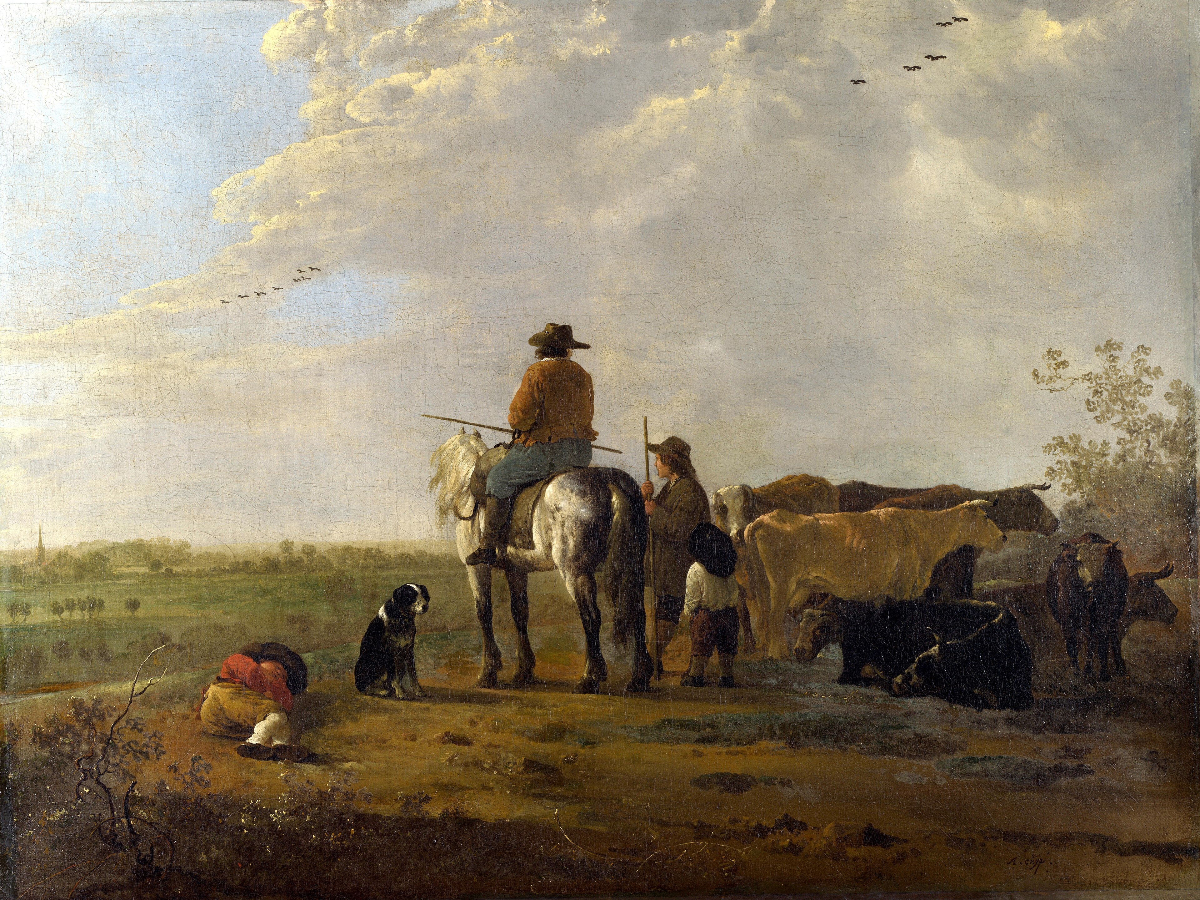 A Landscape with Horseman, Herders and Cattle by Aelbert Cuyp