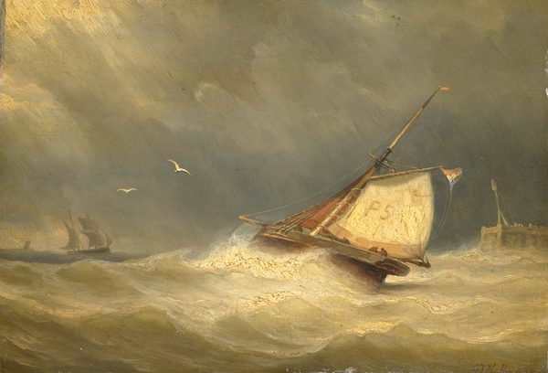 Woelige zee met zeilschepen Rijksmuseum Amsterdam SK-A-4202 by Georges Johannes Hoffmann