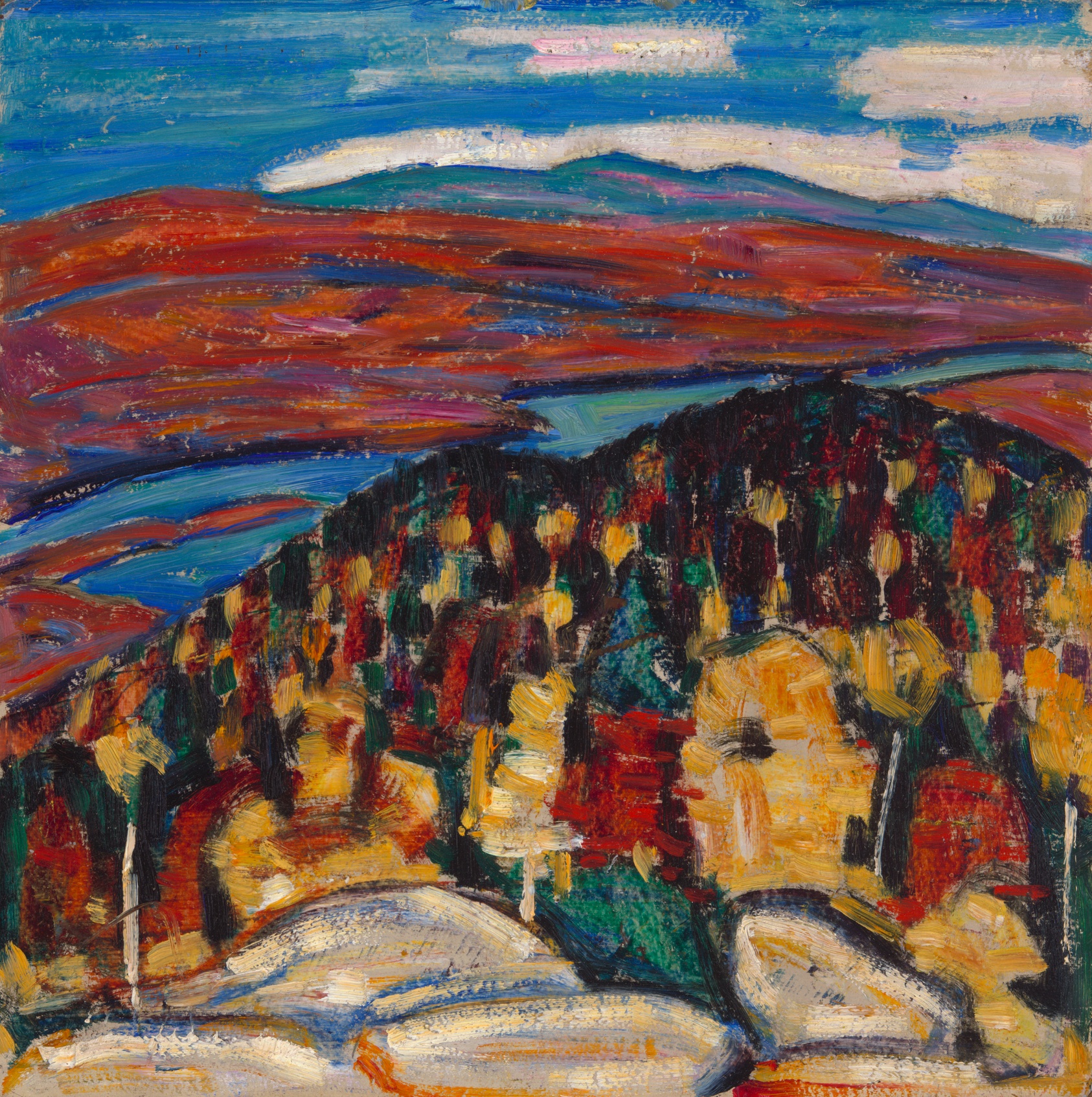 A work made of oil on cardboard.