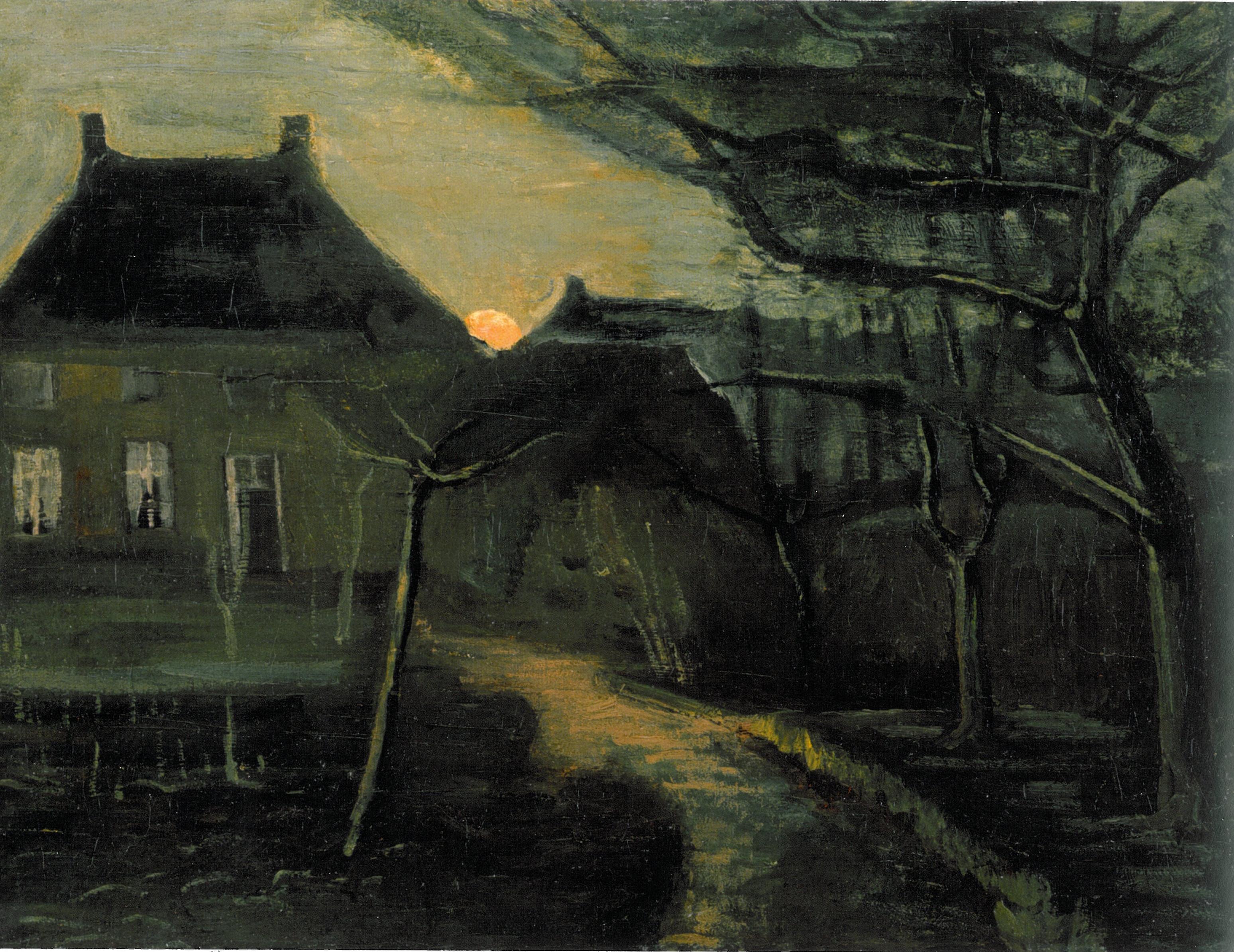 The Parsonage at Nuenen by Moonlight, 1885-11, by Vincent van Gogh