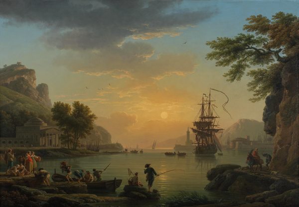 A Landscape at Sunset with Fishermen returning with their Catch ('Calme') by Joseph Vernet