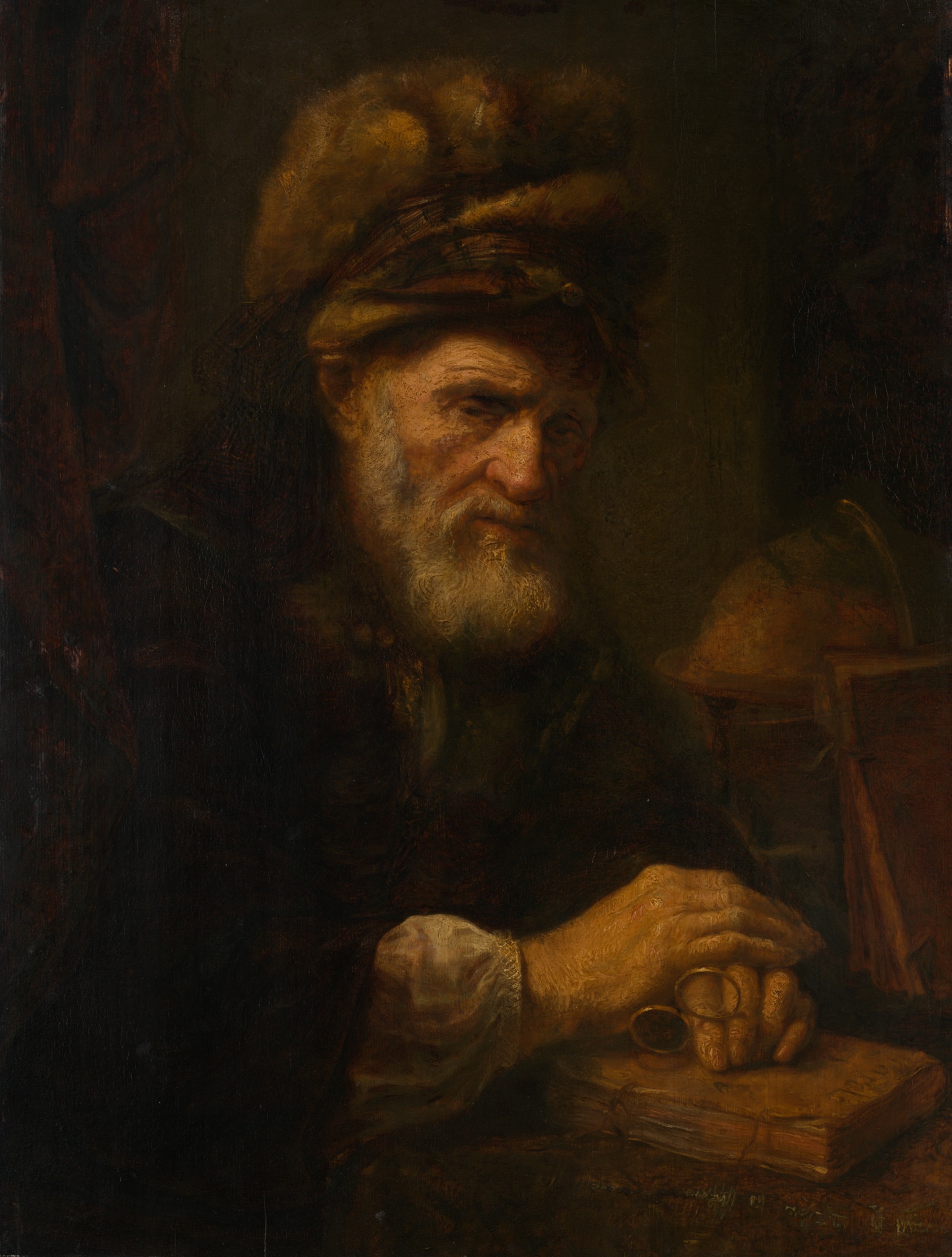 A work made of oil on cradled panel.