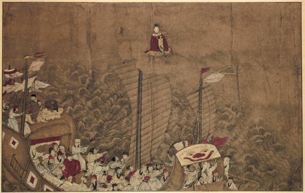 Een schip op volle zee (Dutch name as stated by the Rijksmuseum) Mazu rescues Lu Yundi's embassy returning from Korea (English name as stated by Ruitenbeek) by Anonymous Unknown author