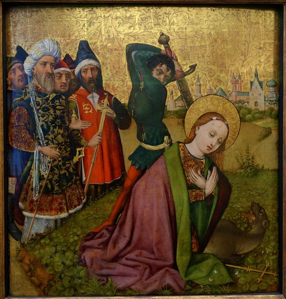 The Beheading of Saint Margaret, probably from the Dominican monastery Unterlinden in Colmar, c. 1450, painting on limewood - Germanisches Nationalmuseum - Nuremberg, Germany - DSC02919 by Daderot