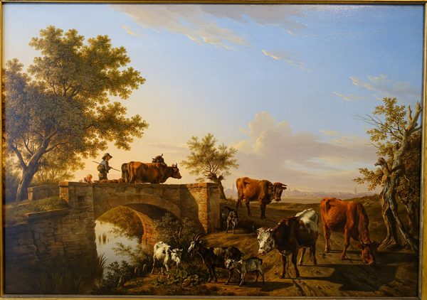 The Gottesau Bridge, in the distance Karlsruhe, by Karl Kuntz, 1813, oil on panel - Germanisches Nationalmuseum - Nuremberg, Germany - DSC03418 by Daderot