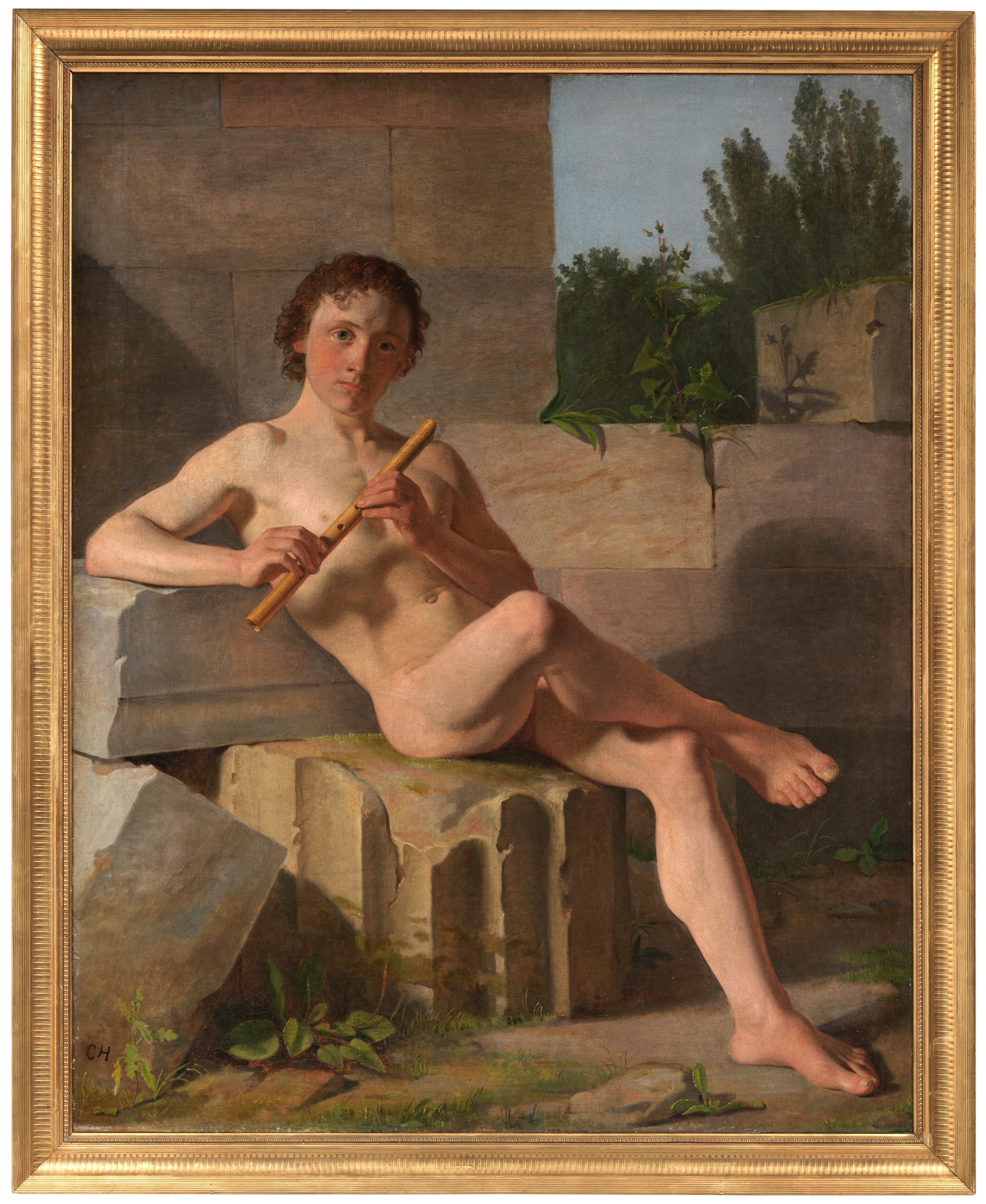 A Male Model Playing Flute by Constantin Hansen