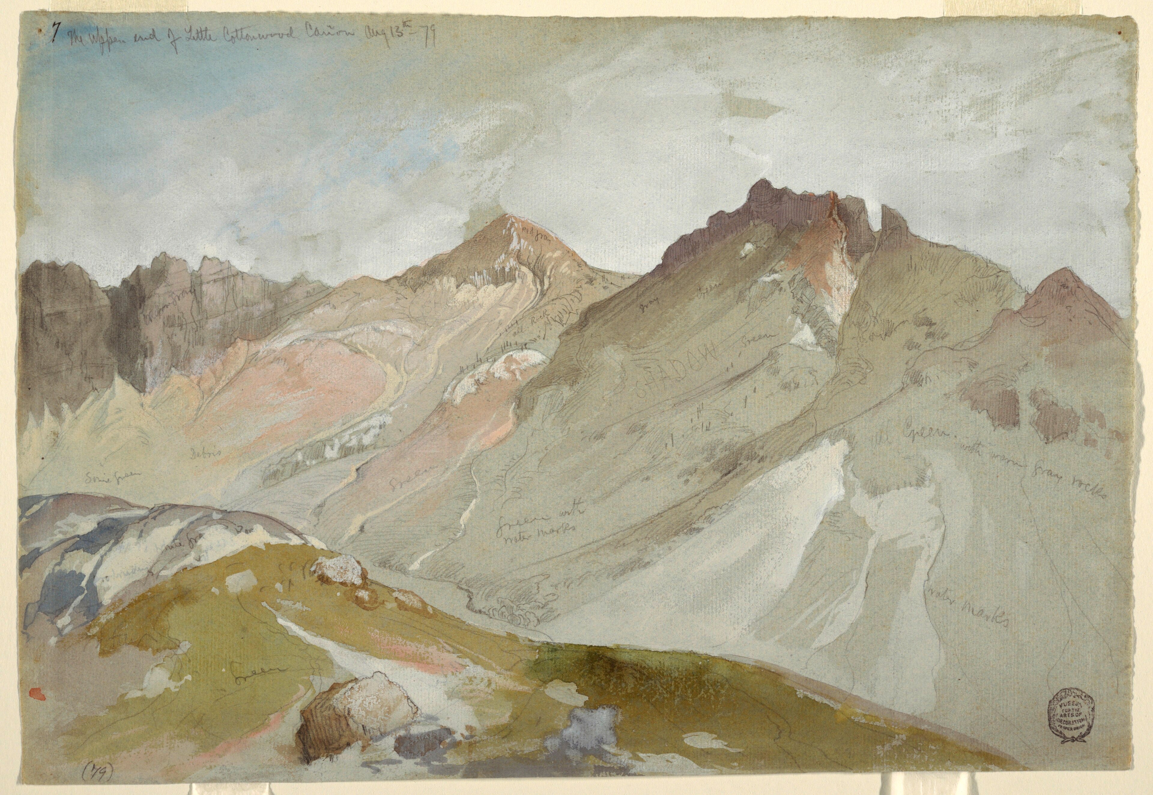 Drawing, The Upper End of Little Cottonwood Canyon, Wasatch Range, near Ogden, Utah, August 13, 1879 by Thomas Moran