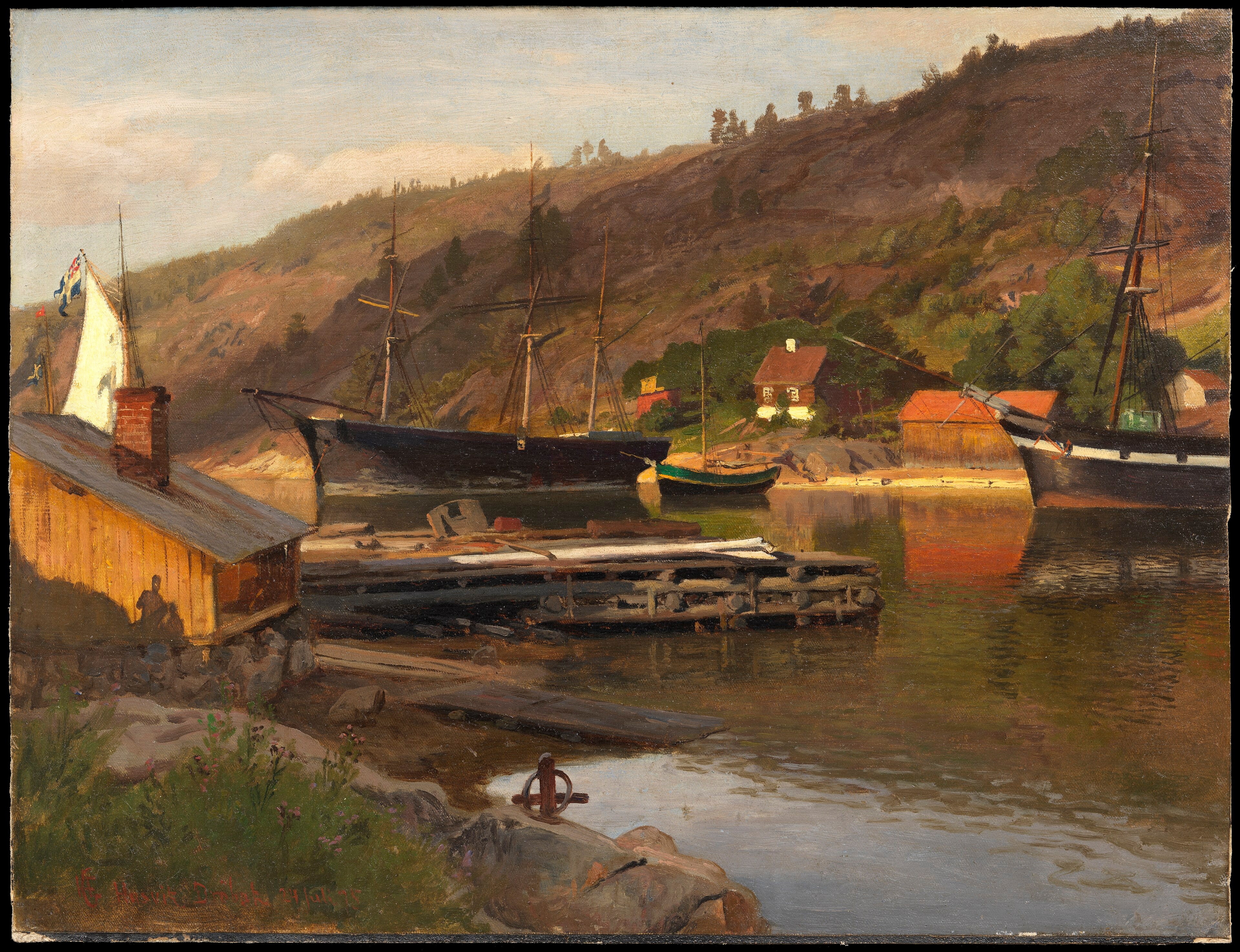 Landingsbrygge Husvik, Drøbak by Hans Gude