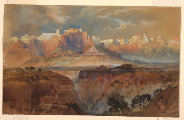 Drawing, Cliffs of the Rio Virgin, South Utah, 1873 by Thomas Moran
