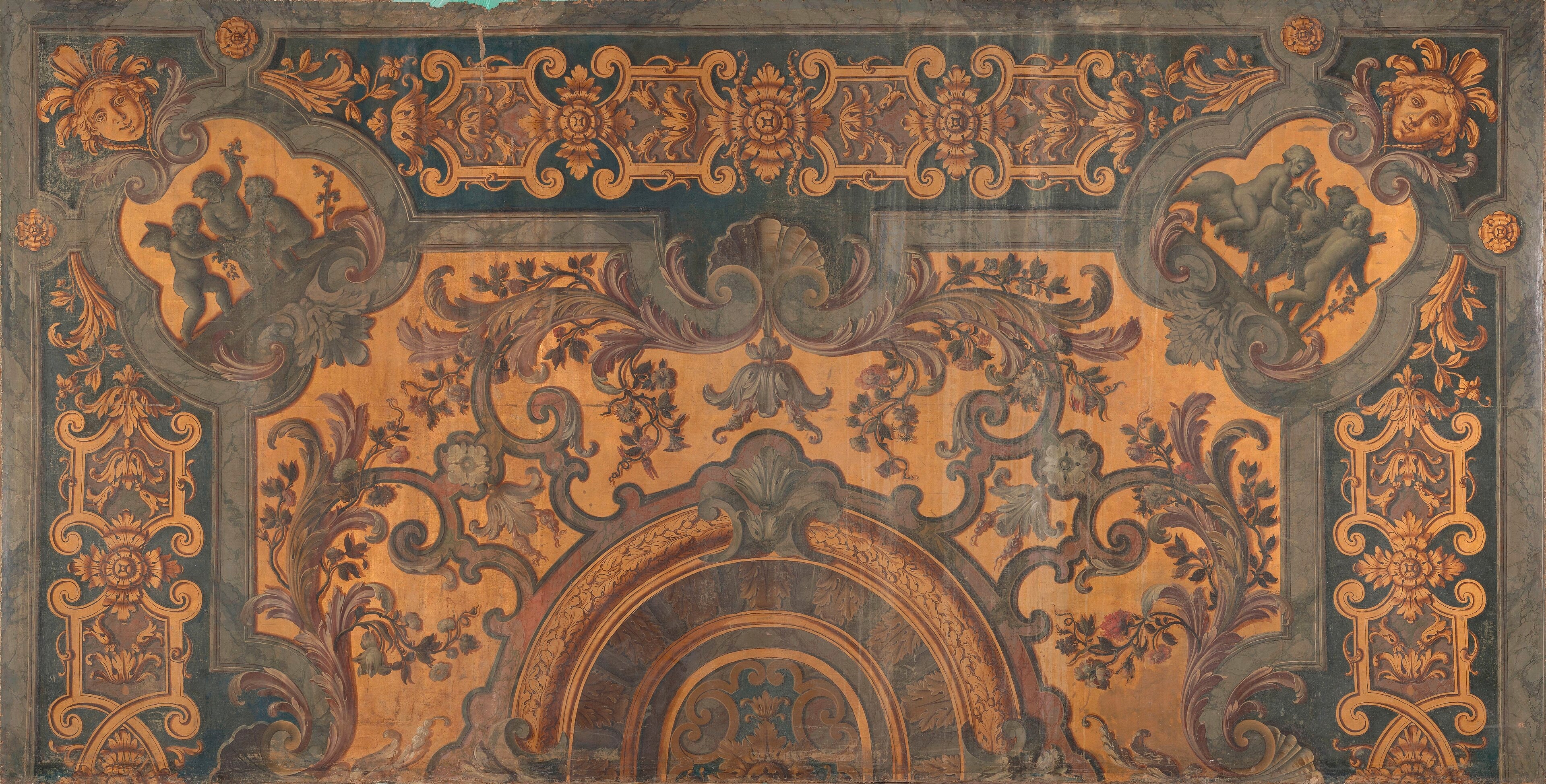 Ornamental Painted Ceiling with Scenes of Putti in the Corners attributed to Elias van Nijmegen Rijksmuseum Amsterdam SK-A-4656 by Elias van Nijmegen