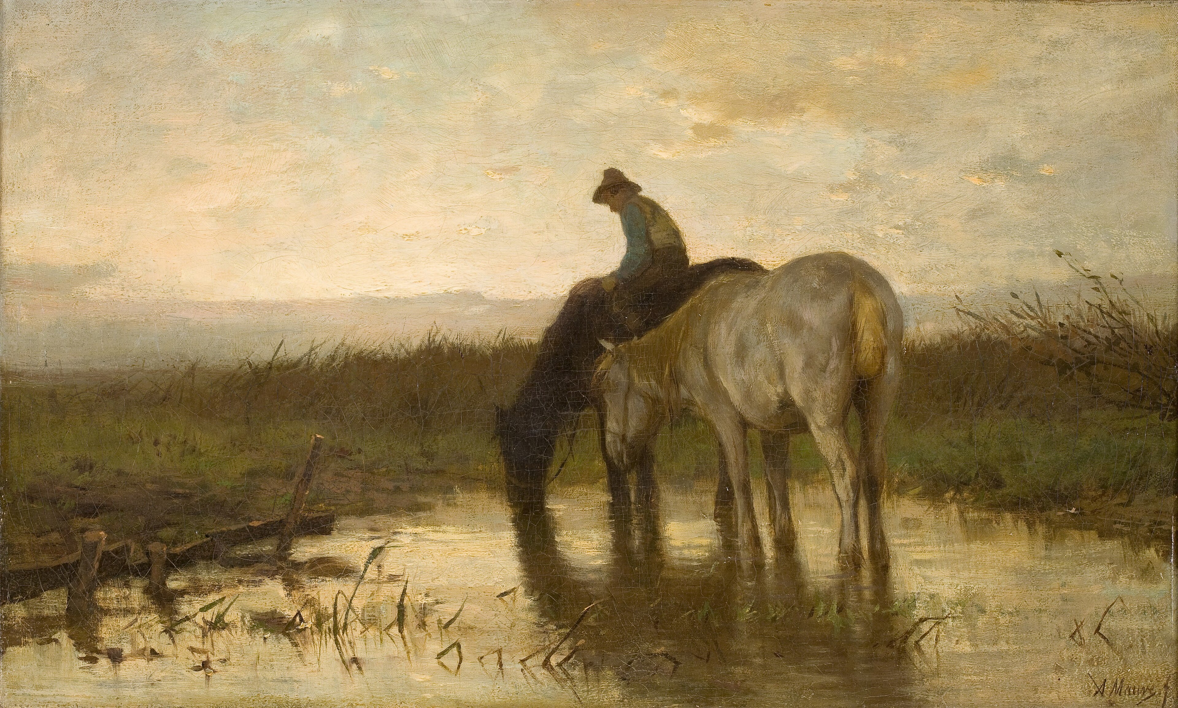 Drinkende paarden by Anton Mauve