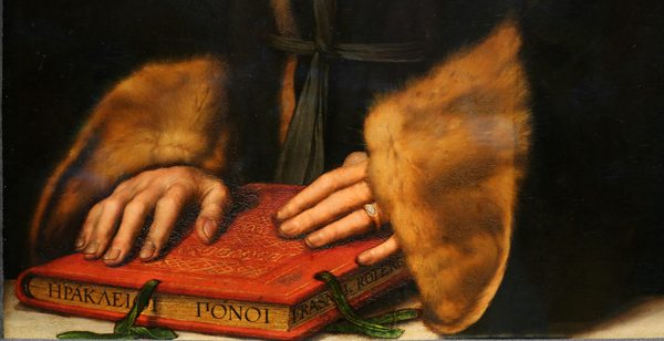 Holbein il giovane, erasmo, 1523, 03 libro e mani by Sailko