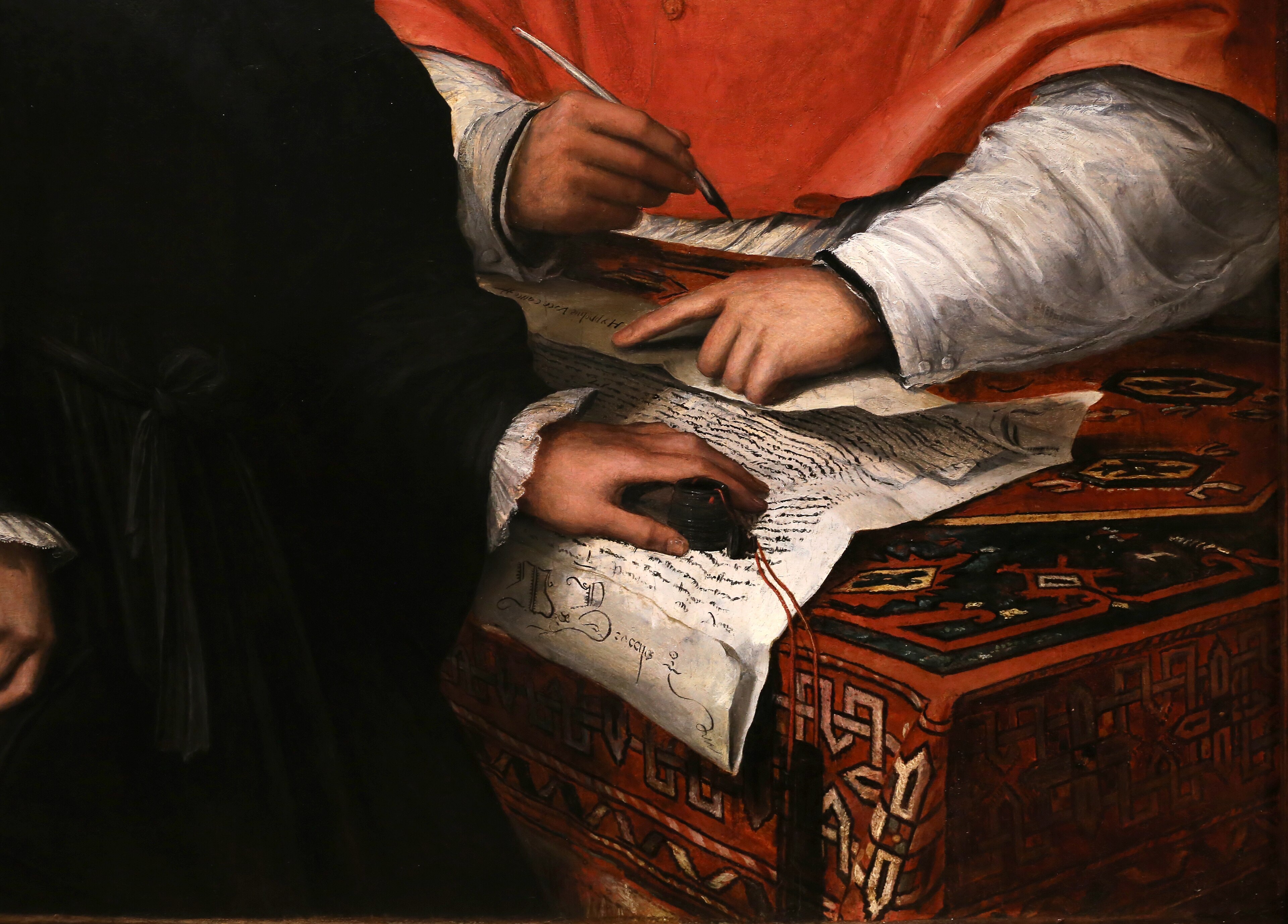 Girolamo da carpi (attr.), il cardinale ippolito de' medici e monsignor mario bracci, post 1532, 03 tappeto by Sailko