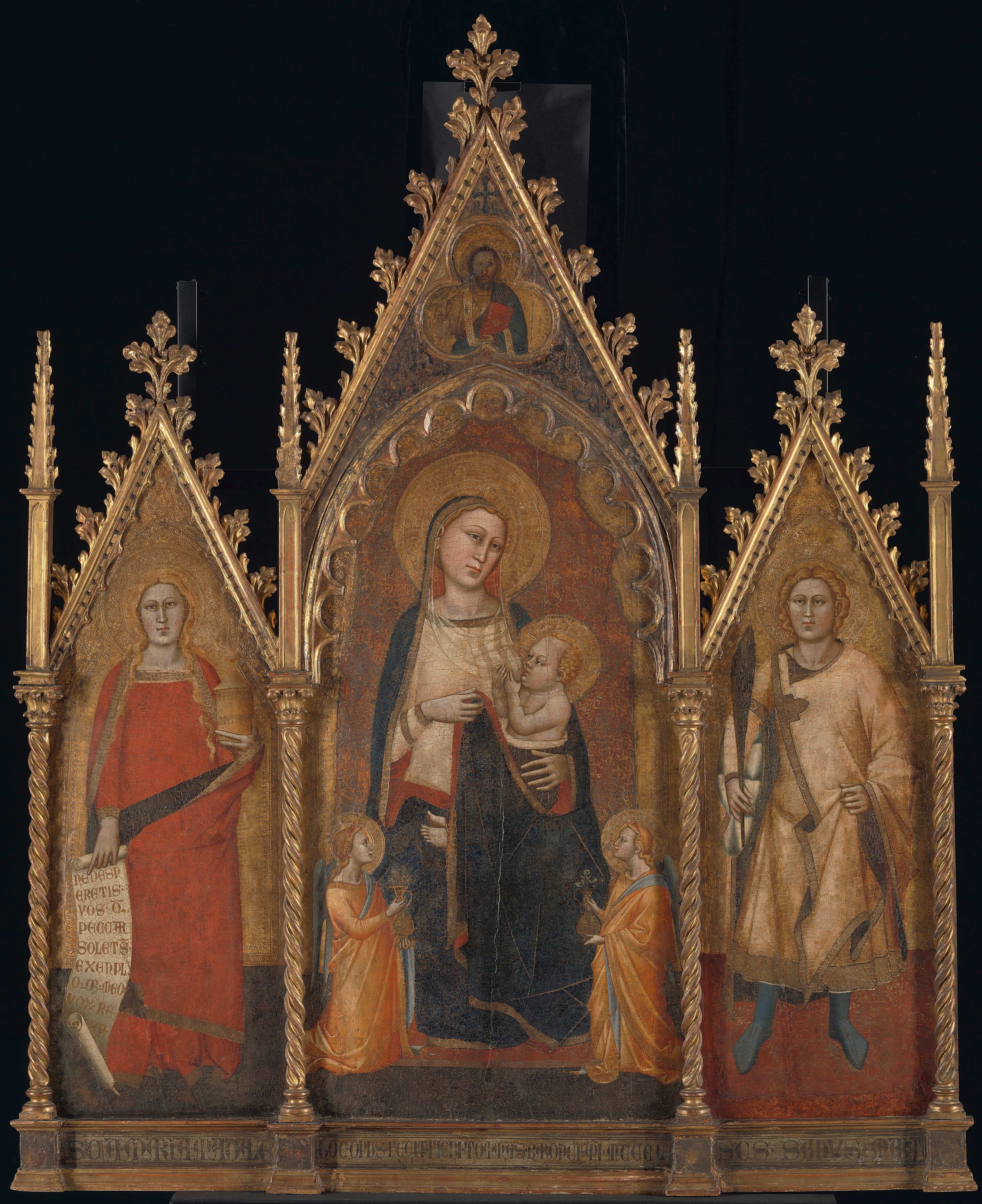 Drieluik met Maria en kind en de heiligen Maria Magdalena en Ansanus by Orcagna