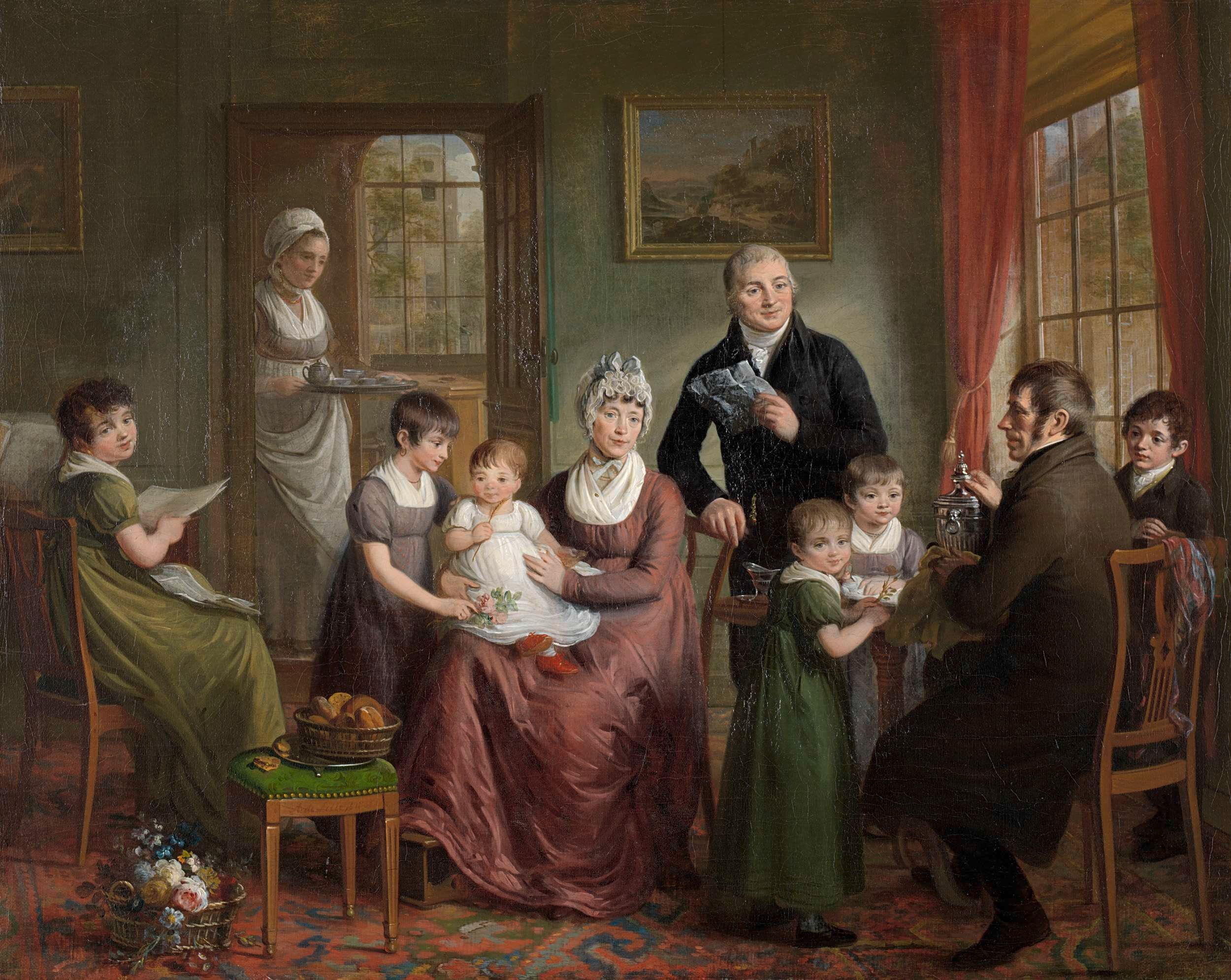 Portret van de familie van Adriaan Bonebakker met Dirk L. Bennewitz by Adriaan de Lelie