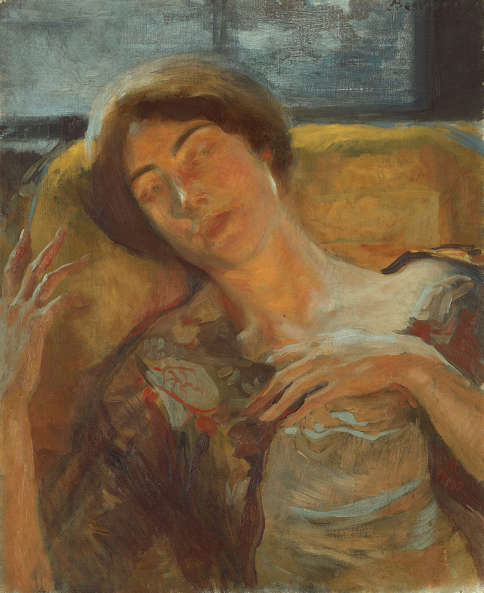 A work made of oil on cardboard.