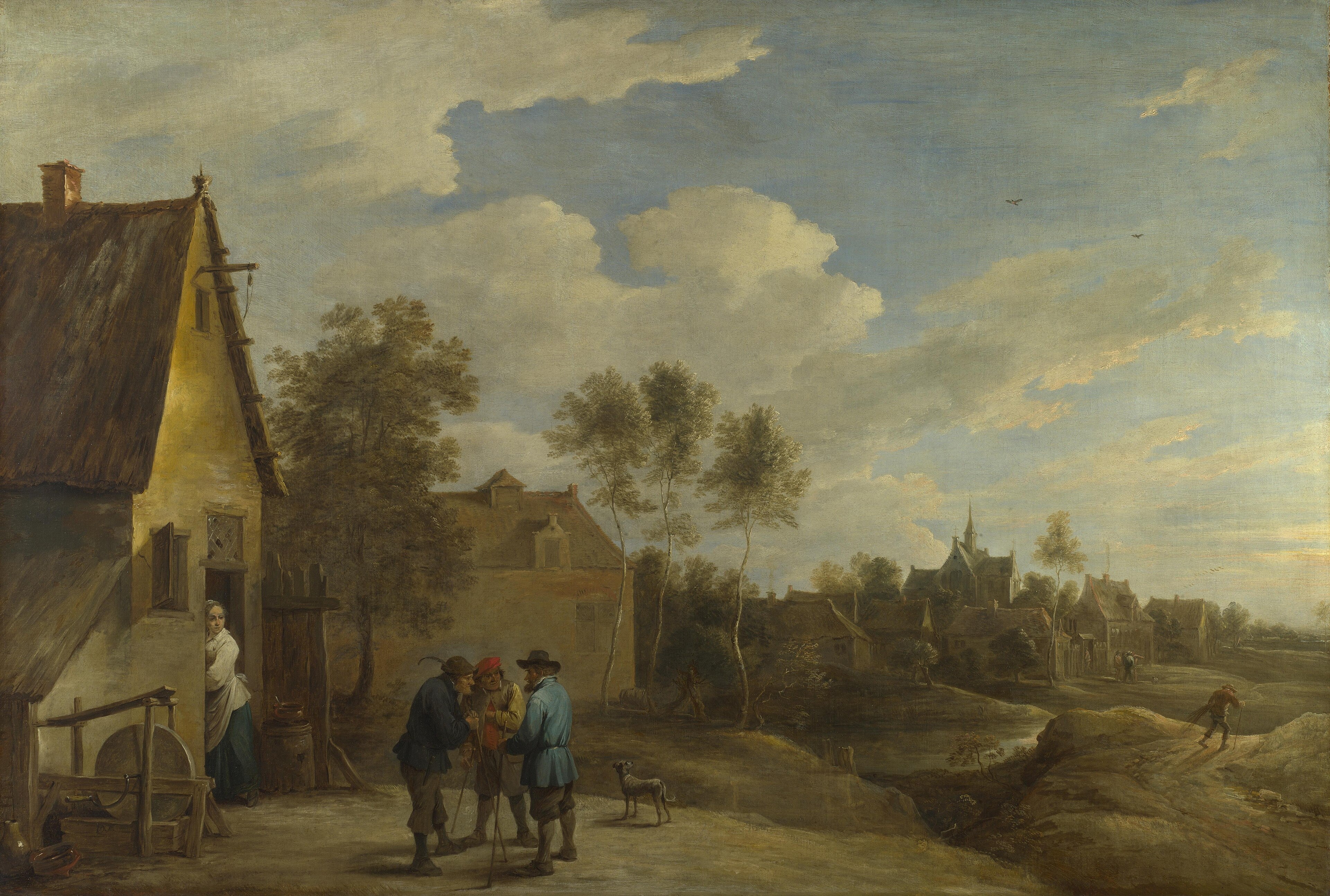 A View of a Village with Three Peasants talking in the Foreground by David Teniers the Younger