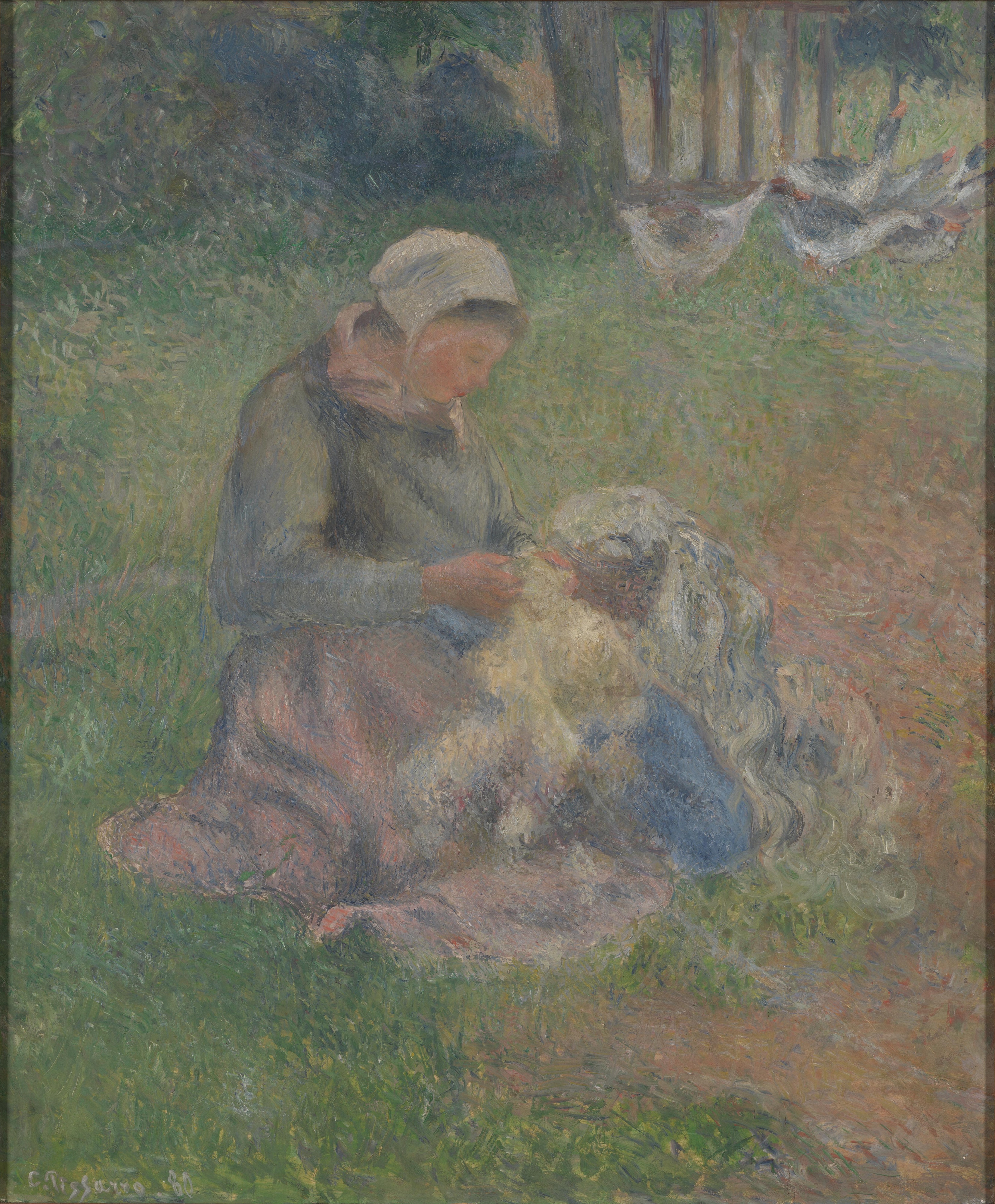 A Wool-Carder by Camille Pissarro