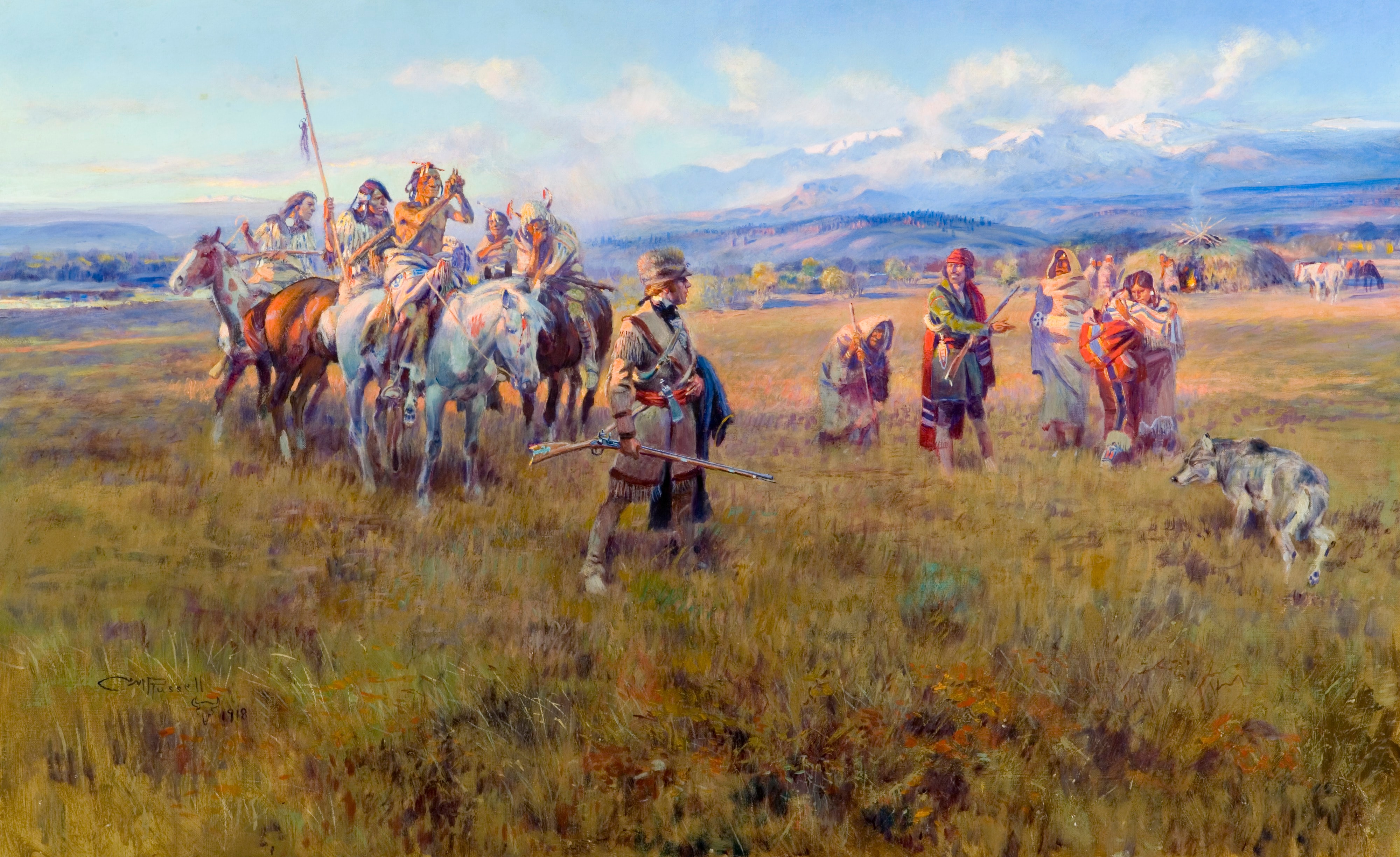 Lewis and Clark Reach Shoshone Camp Led by Sacajawea by Charles Marion Russell