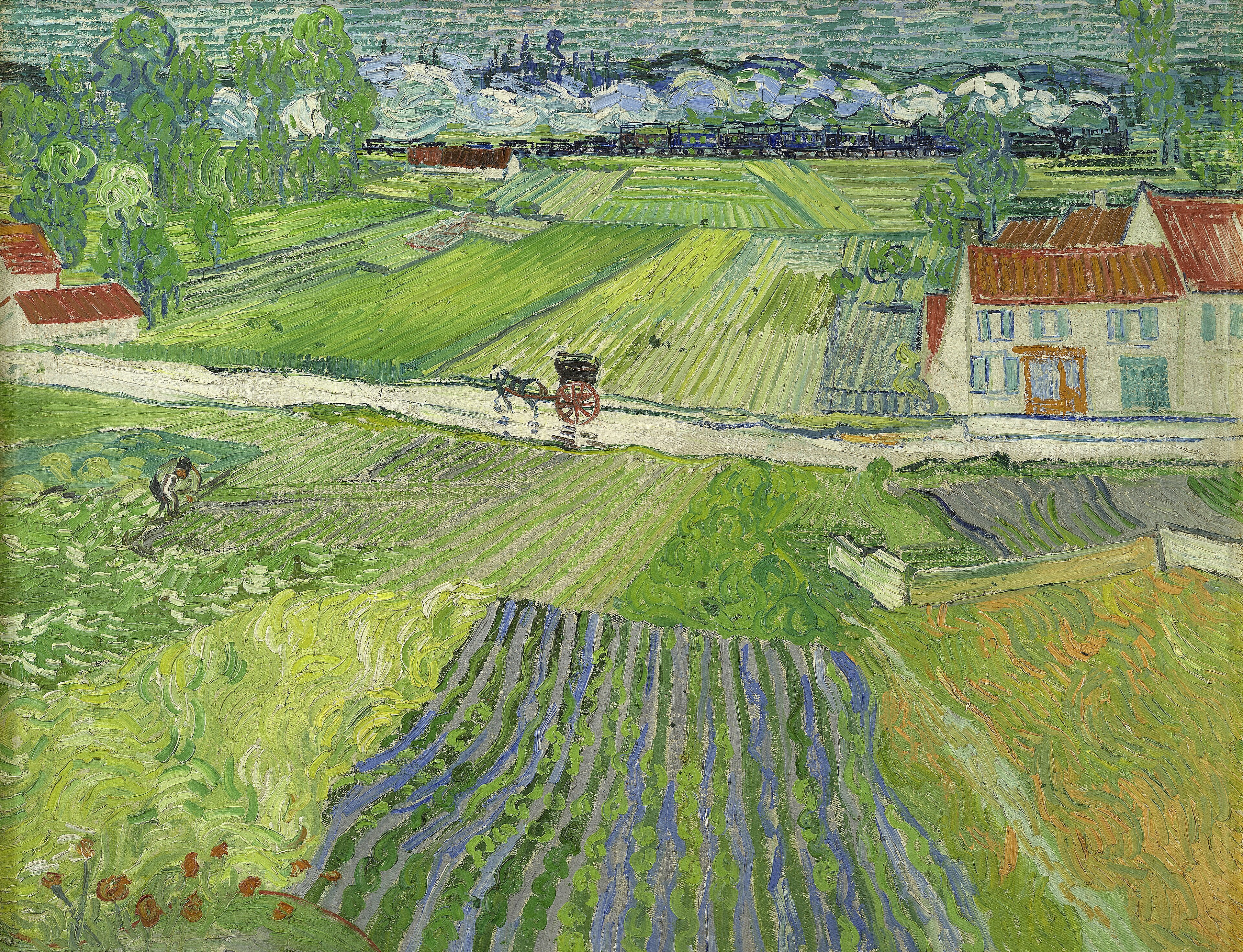 Landscape with a Carriage and a Train, 1890, by Vincent van Gogh