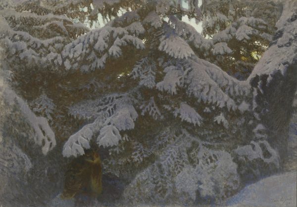 Dutch: Oehoe onder besneeuwde sparren by Bruno Liljefors