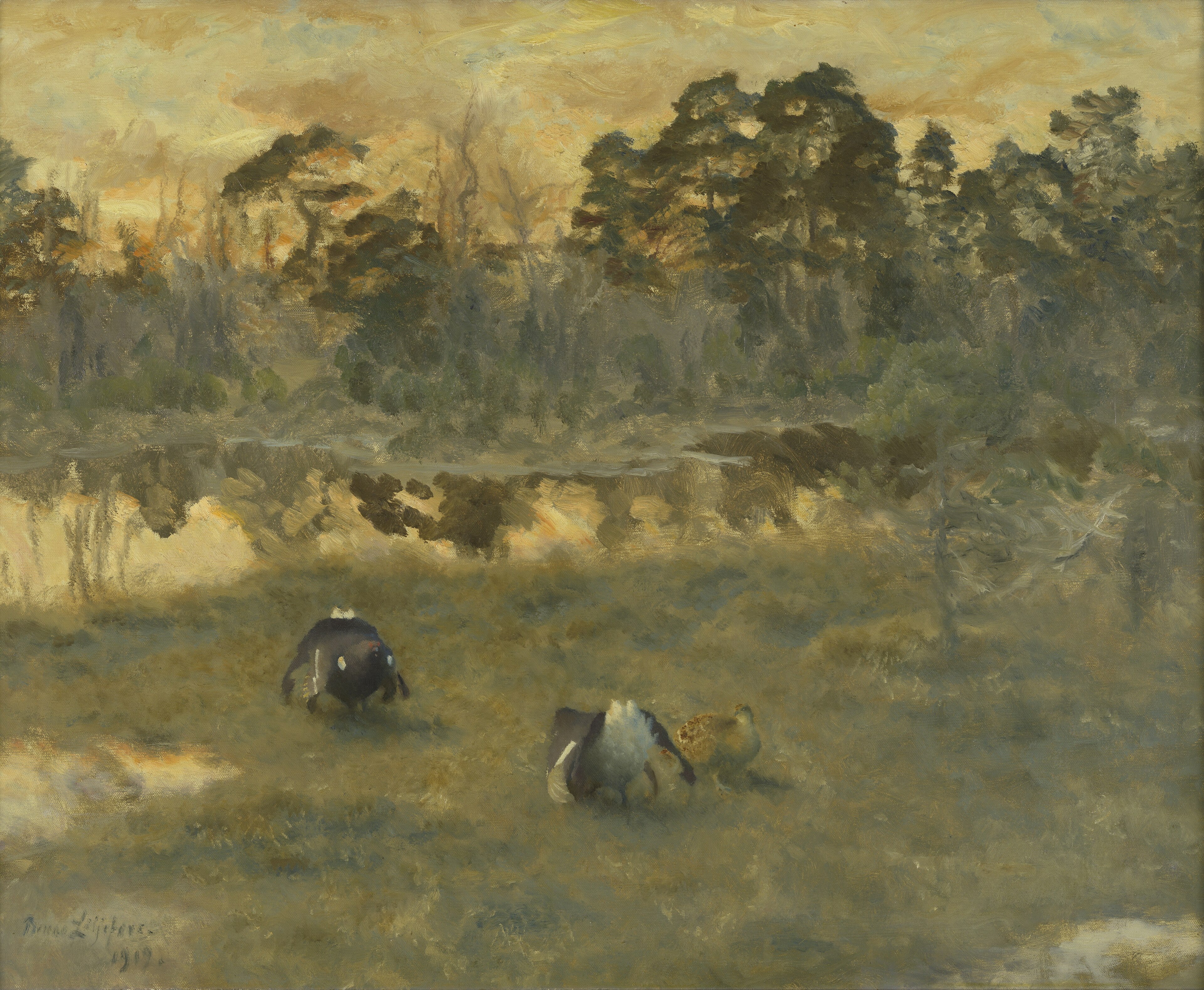 Dutch: Bolderende korhanen met hen by Bruno Liljefors