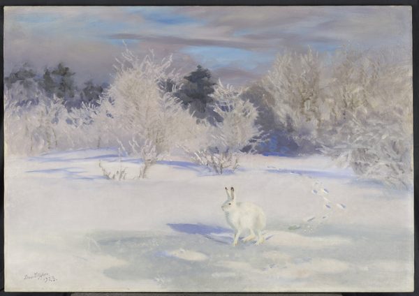 Dutch: Winterlandschap met sneeuwhaas by Bruno Liljefors