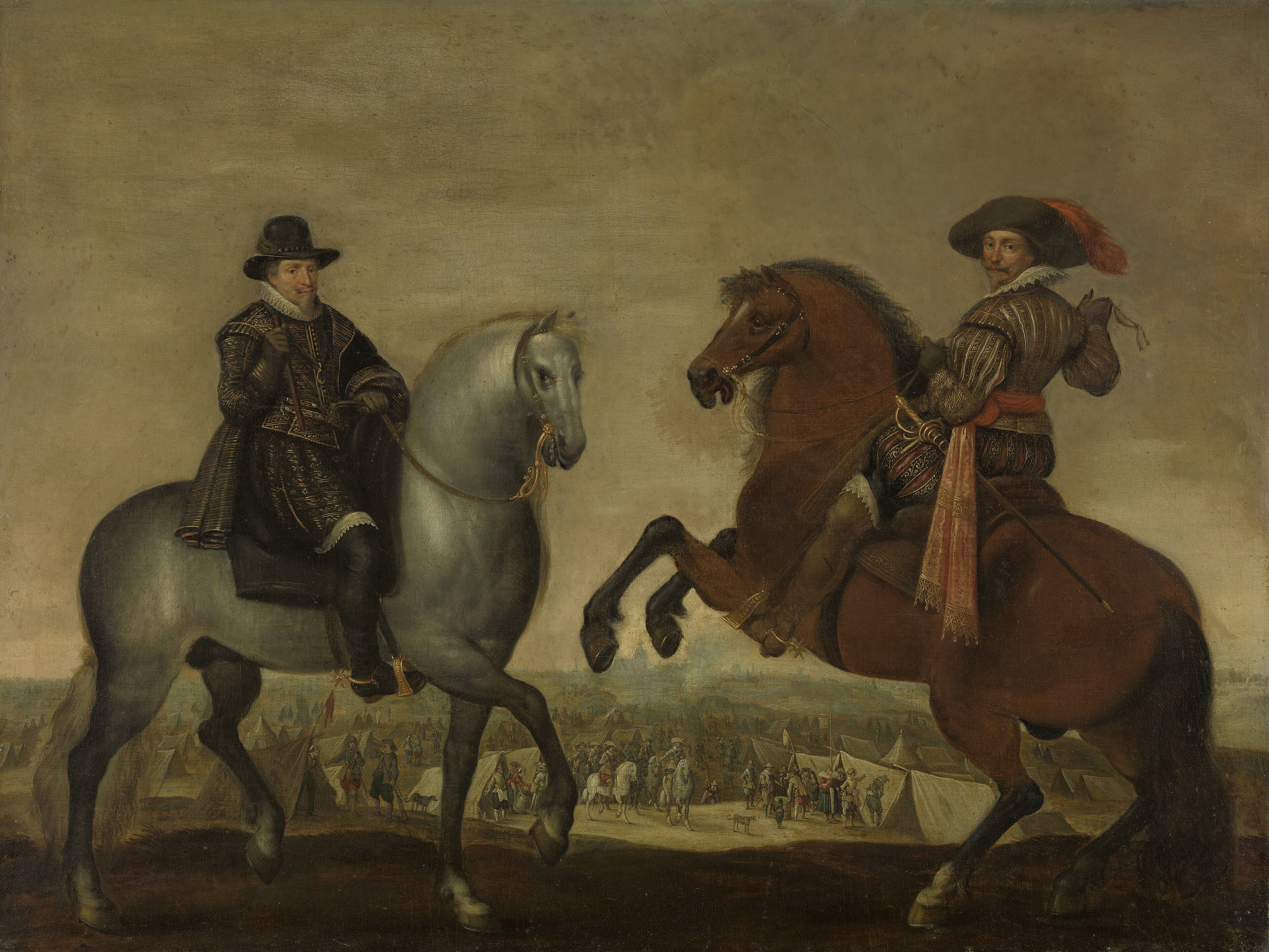 Prins Maurits en prins Frederik Hendrik te paard by Anonymous Unknown author