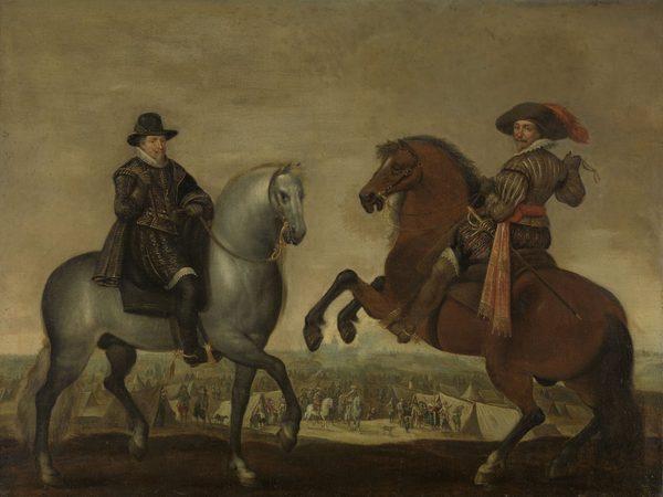 Prins Maurits en prins Frederik Hendrik te paard by Anonymous Unknown author