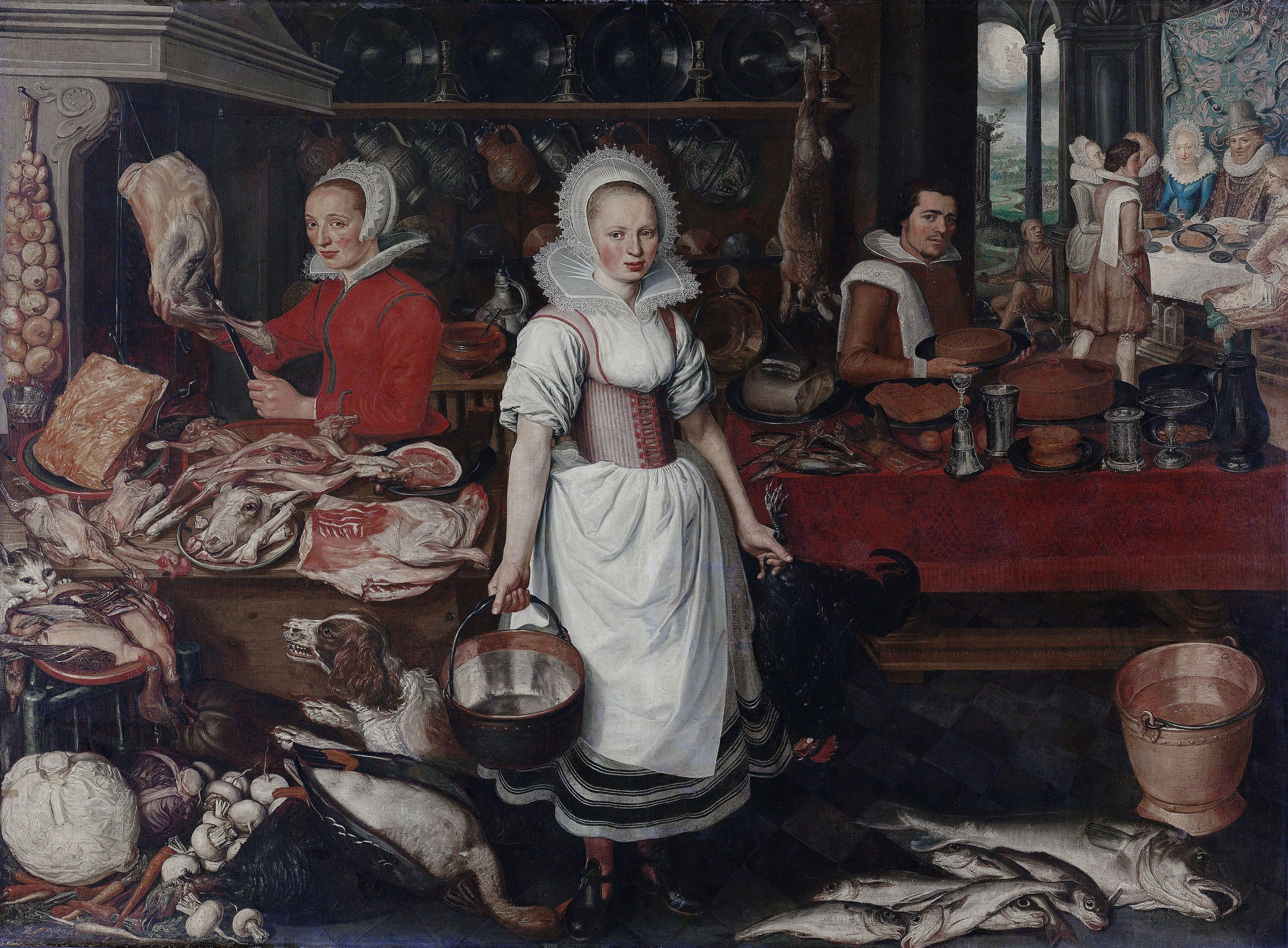 Kitchen Scene with the Parable of the Rich Man and Poor Lazarus by Pieter Cornelisz van Rijck