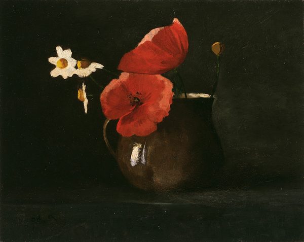 A work made of oil on cardboard.