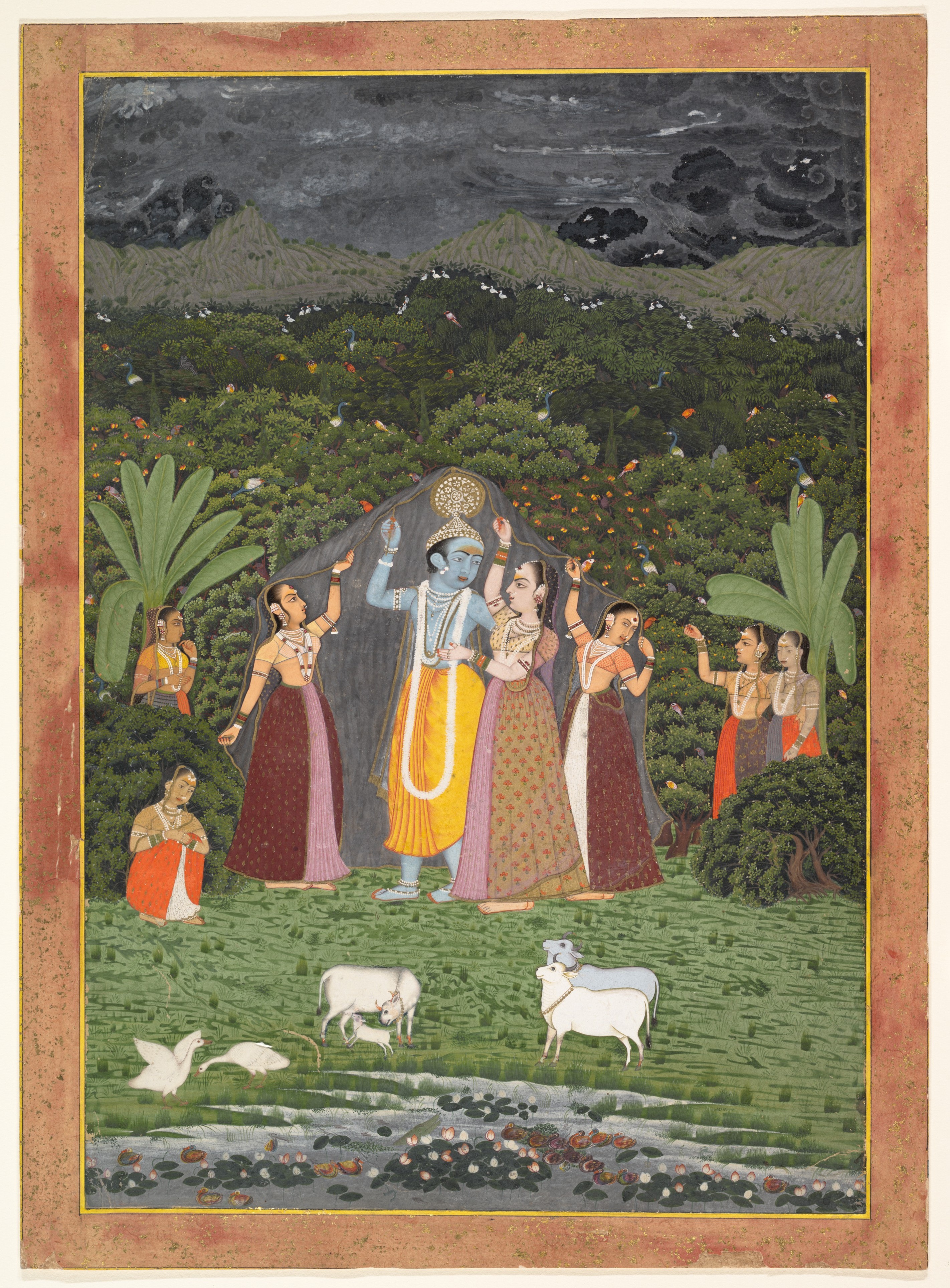 Krishna and the Gopis Take Shelter from the Rain by anonymous